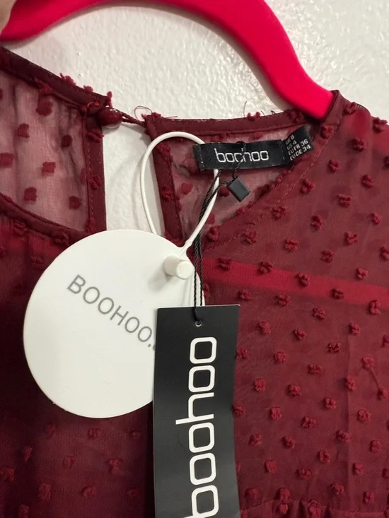 Boohoo Ruby Red Textured Swing Mini Dress - Picture 5 of 5